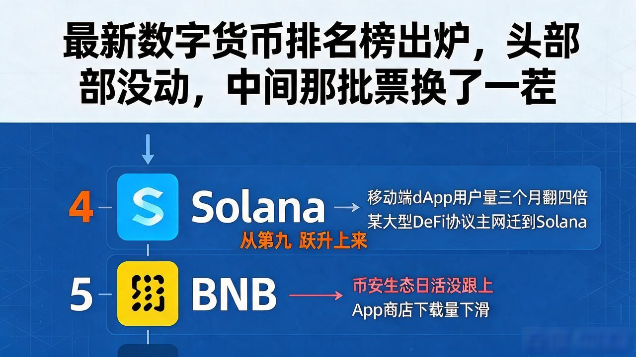 最新的数字货币排名榜_2026年10月数字货币排名变化_Solana取代BNB进入前五
