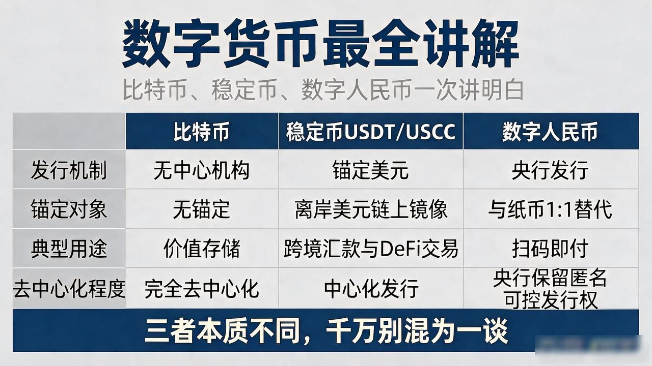 数字货币最全讲解：比特币、稳定币、数字人民币一次讲明白
