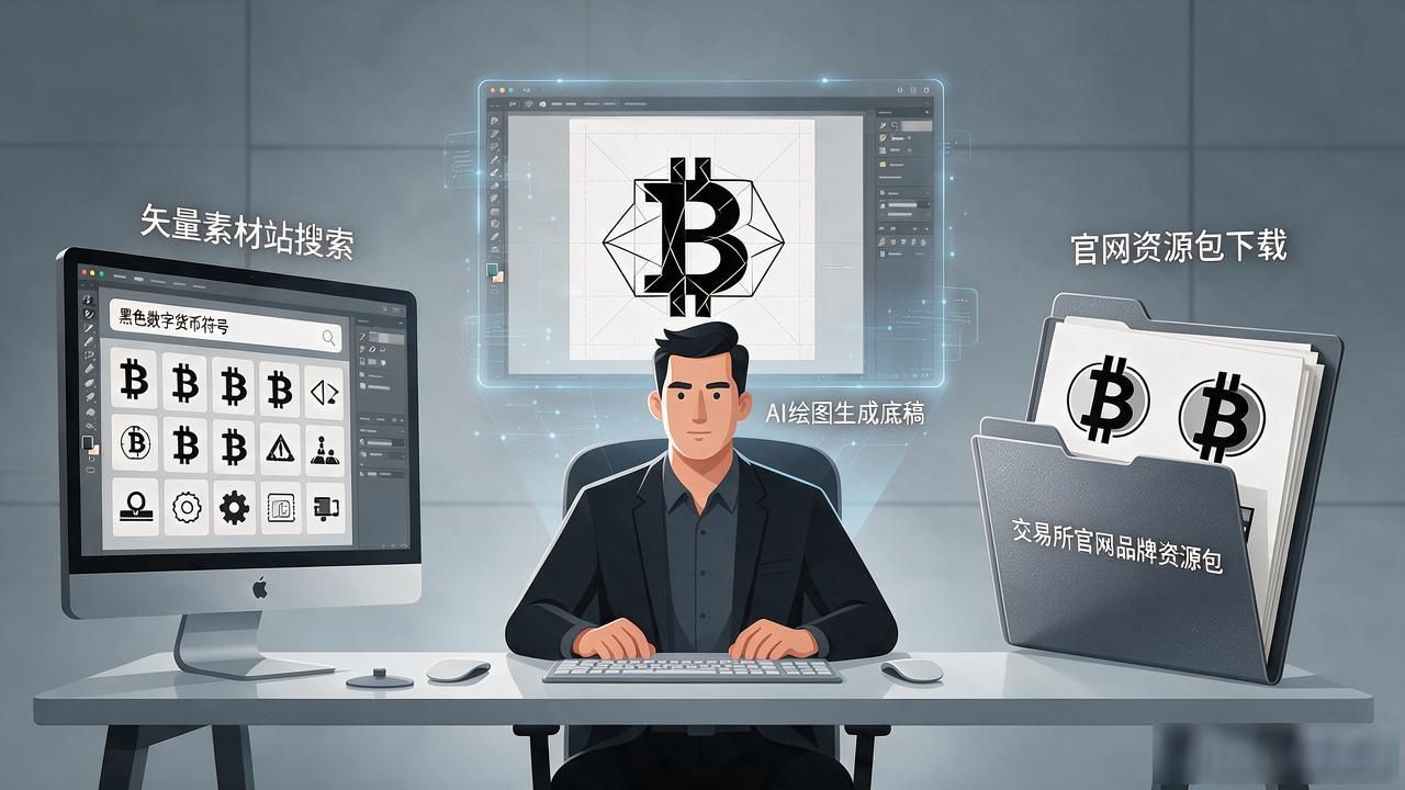 黑色数字货币符号图片_比特币以太坊纯黑图标设计_黑色数字货币符号图片矢量素材